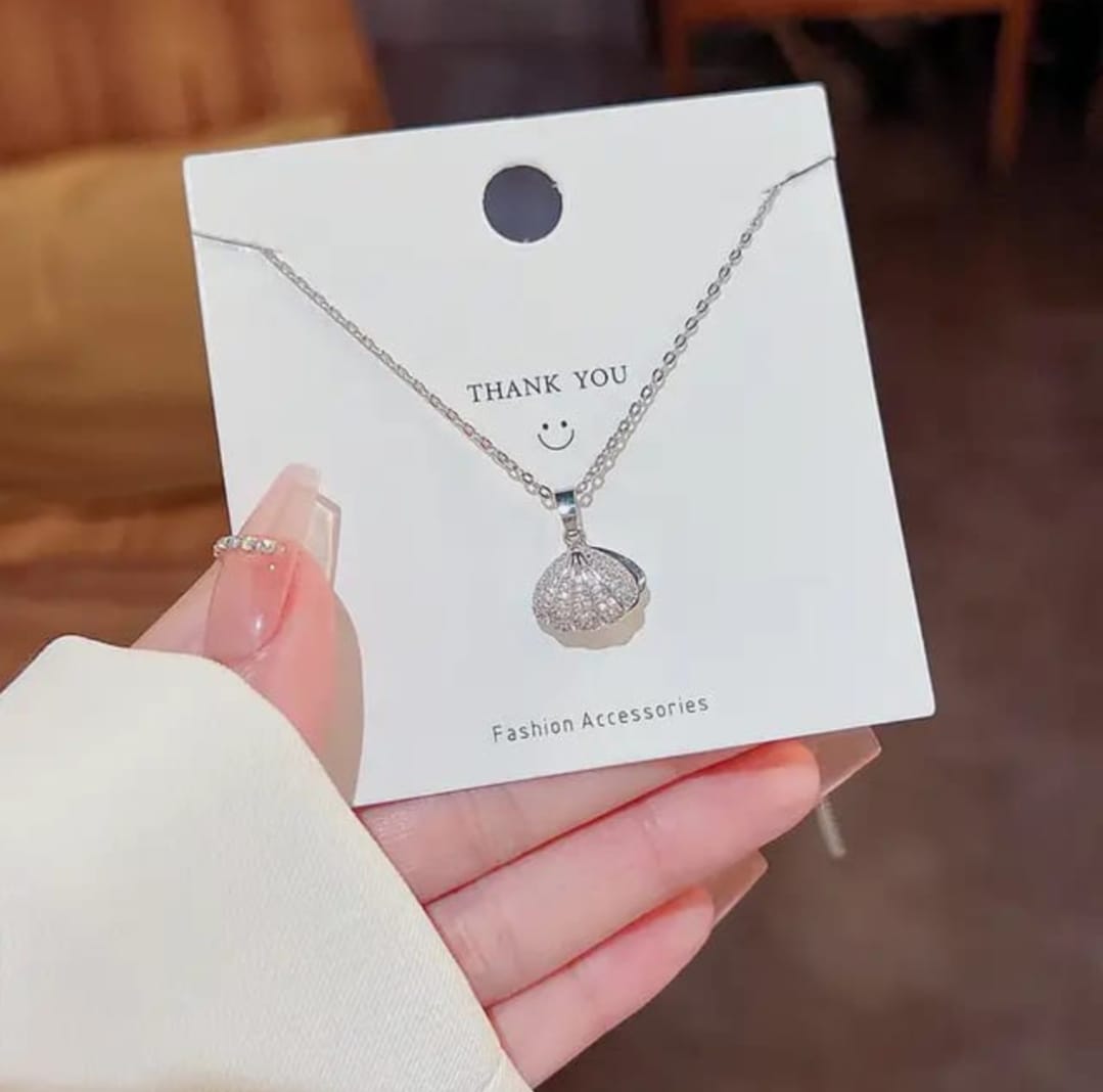 Silver Seashell Sparkle Pendant Necklace