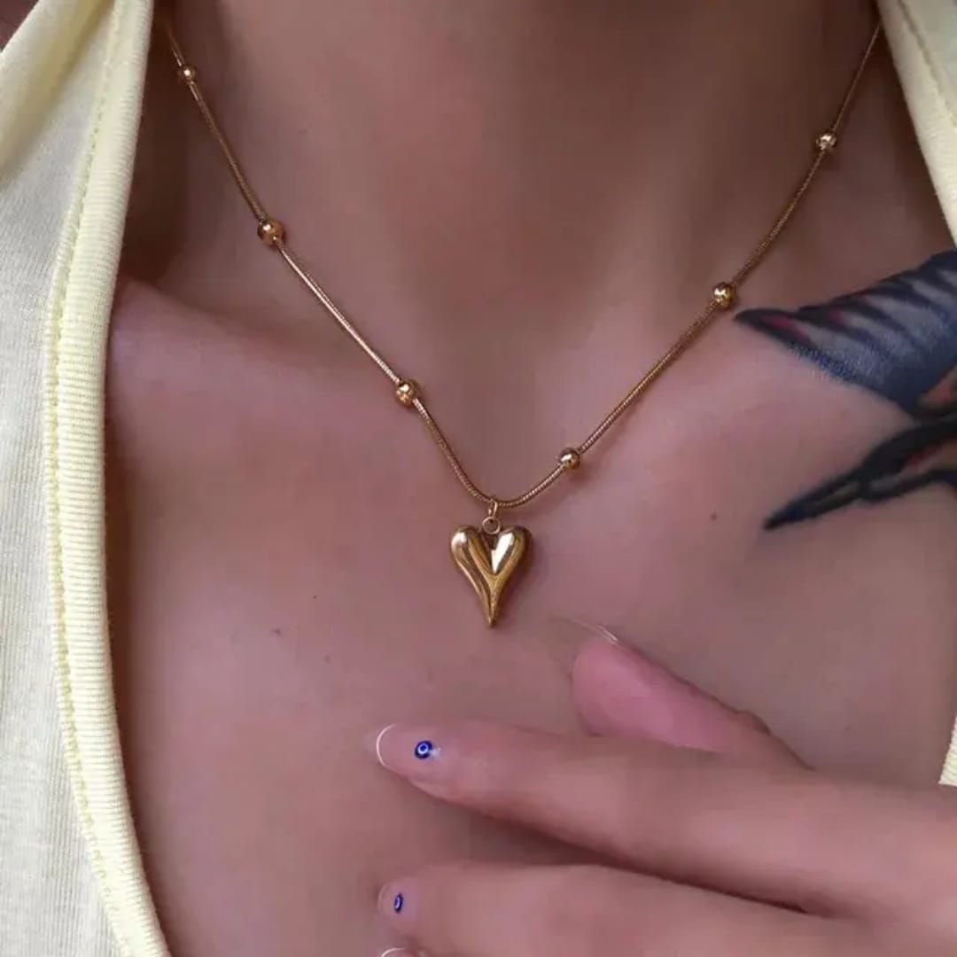 Golden Pulse Heart Pendant Necklace