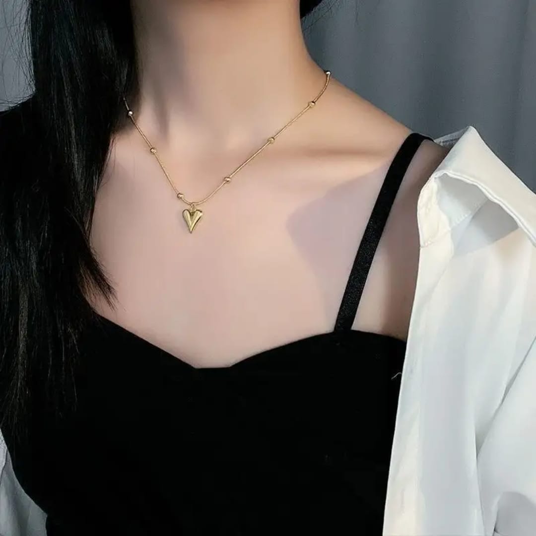 Golden Pulse Heart Pendant Necklace