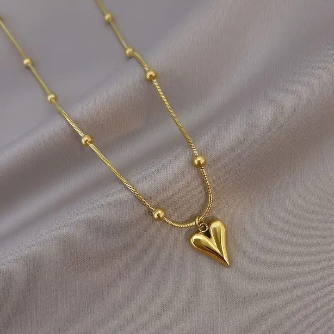 Golden Pulse Heart Pendant Necklace
