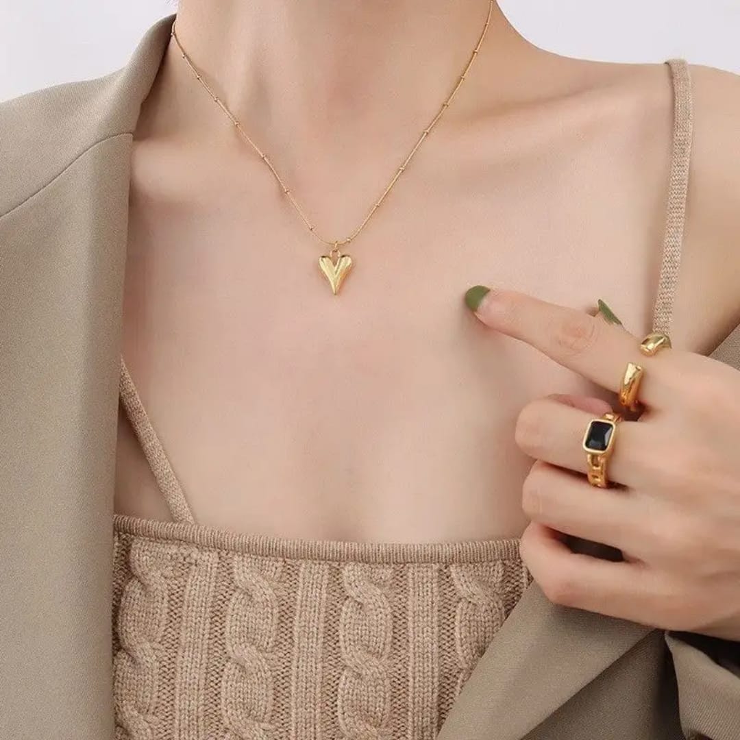 Golden Pulse Heart Pendant Necklace