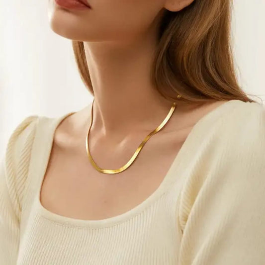 Golden Sleek Herringbone Chain Necklace