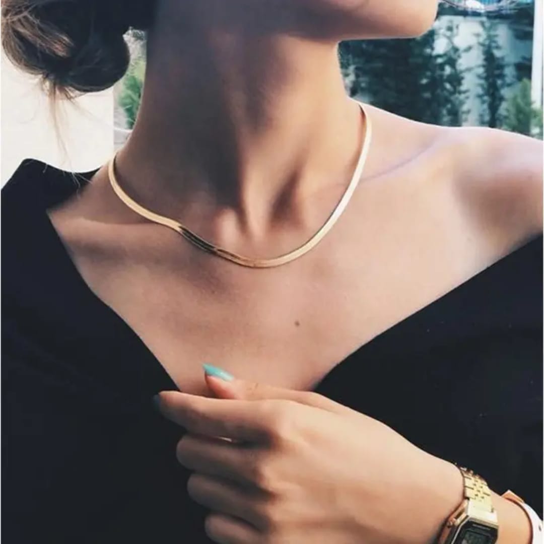 Golden Sleek Herringbone Chain Necklace